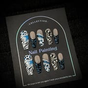 Long Coffin Blue Leopard Gem French Tip Press On Nails
