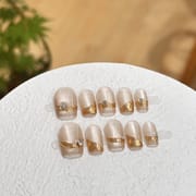 Champagne Slant French Tip Starry Gradient Press On Nails