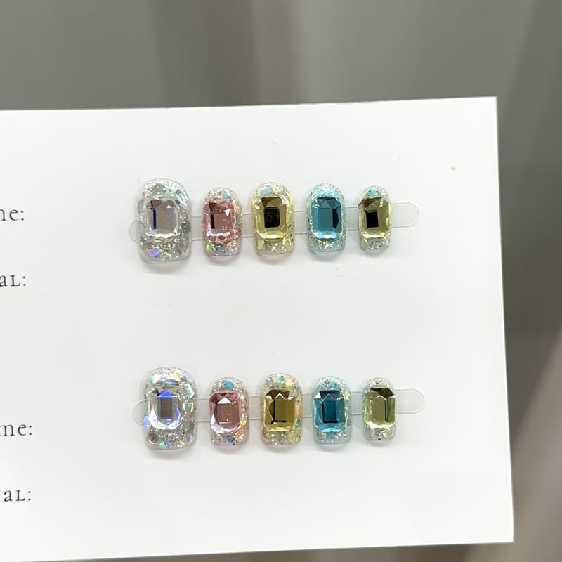 Short Square Colorful Glitter Full Gem Sparkle Press On Nails