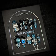 Long Pointed Oval Blue Cat Eye Camellia Luxury Press On Nails