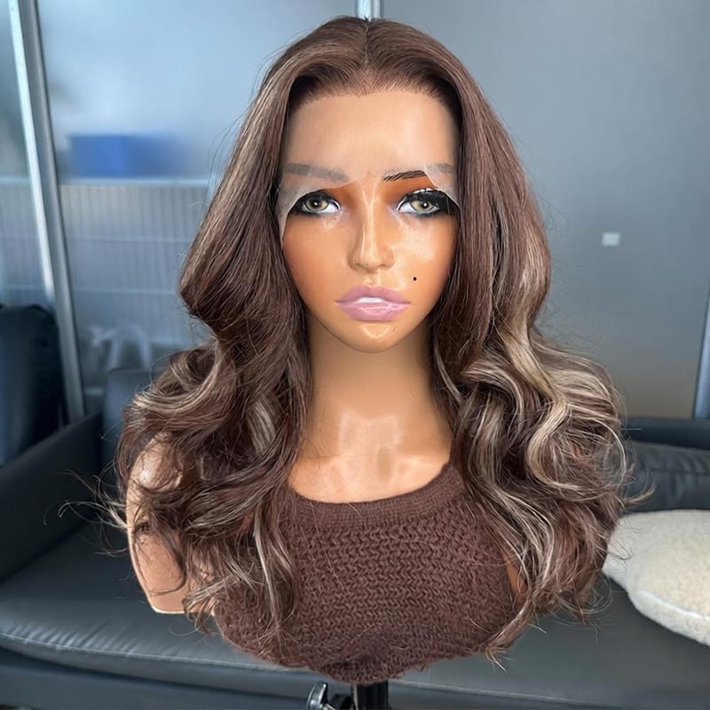 Medium Body Wave Wig - Brown with Silver Highlights 13x4 Lace Front