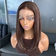 Straight Bob Wig - Brown with Silver Highlights 13x4 Lace Front