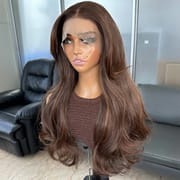 13x4 Lace Front Wig - Chestnut Brown Highlights Long Body Wave