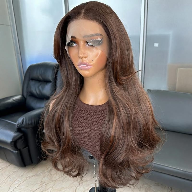 13x4 Lace Front Wig - Chestnut Brown Highlights Long Body Wave