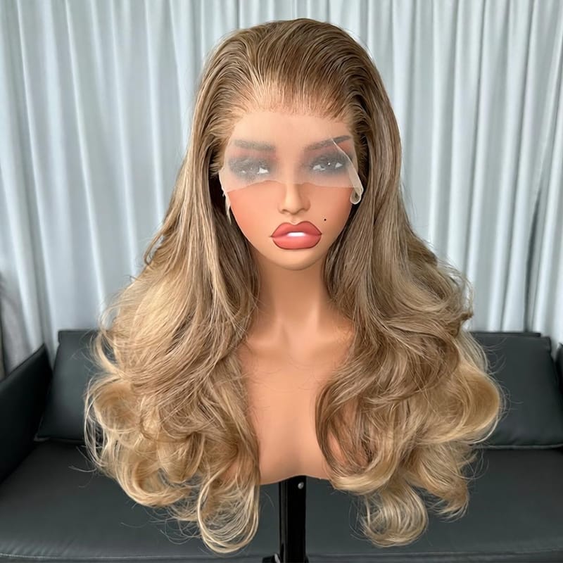 13x4 Lace Front Wig - Ash Brown Ombre Body Wave