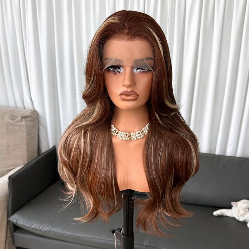 Lace Front Wig - Brown Honey Blonde Highlight Body Wave