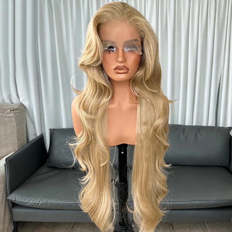 13x4 Lace Front Wig - Ash Blonde Long Body Wave with Side Part