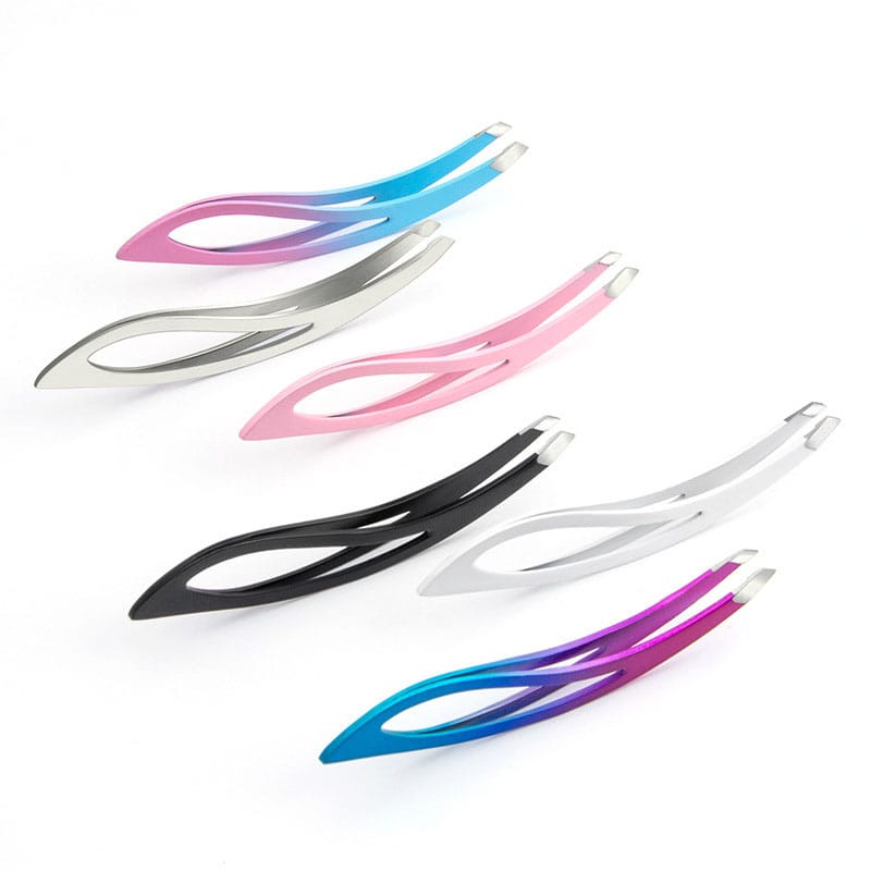 8 Color Stainless Steel Eyebrow Tweezers - Hollow-Out Design