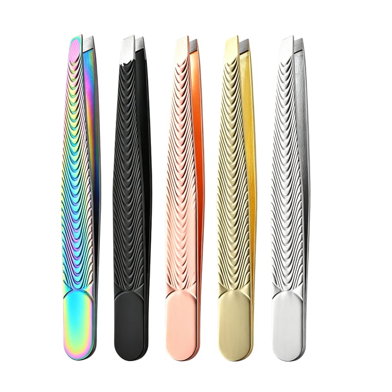 5 Color Stainless Steel Wood Grain Spiral Angled Eyebrow Tweezers
