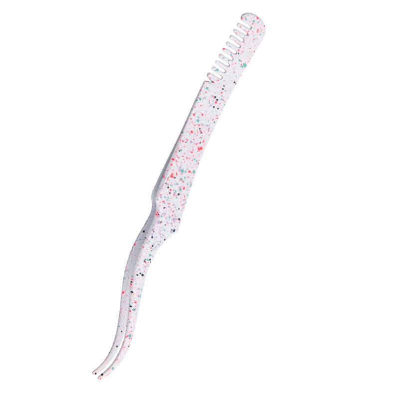 Comb Style - Curved Tip Tweezers, White Dots