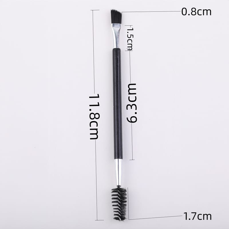 11.8cm Silver Tube Black Handle Double-Ended Spoolie & Angled Brush
