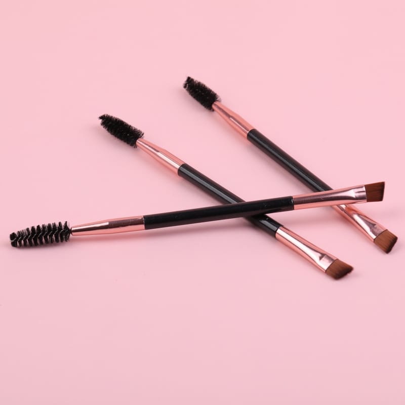 15cm Gold Tube Black Handle Double-Ended Spoolie & Angled Brush