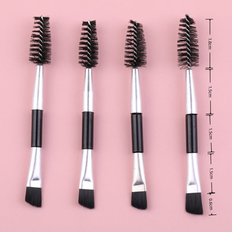 7.5cm Silver Tube Black Handle Double-Ended Spoolie & Angled Brush