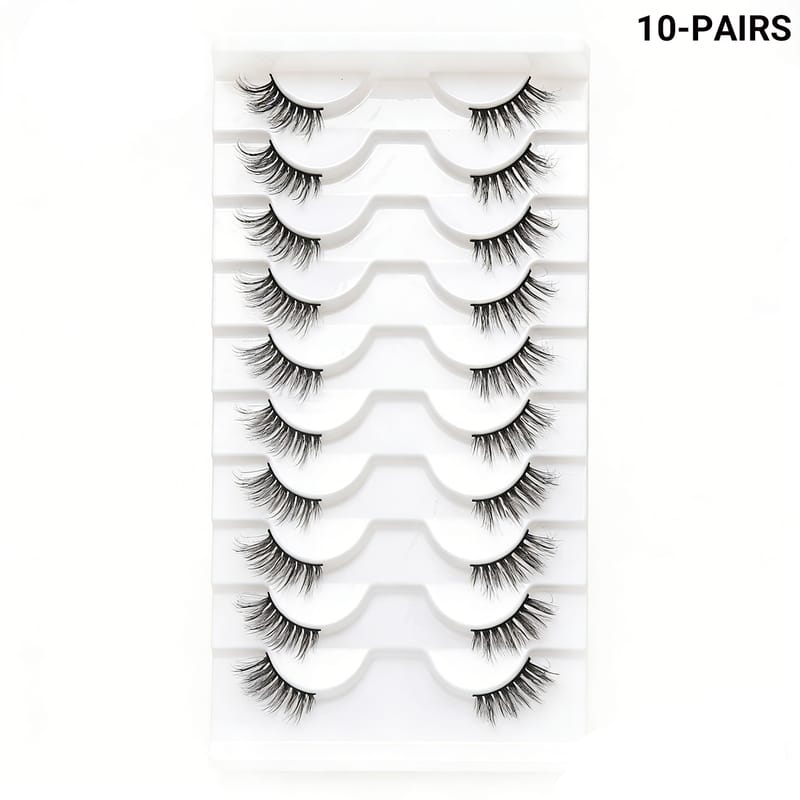 XYJ (10-15mm Fox Eye Half Faux Mink Lashes) - Wispy Winged Natural