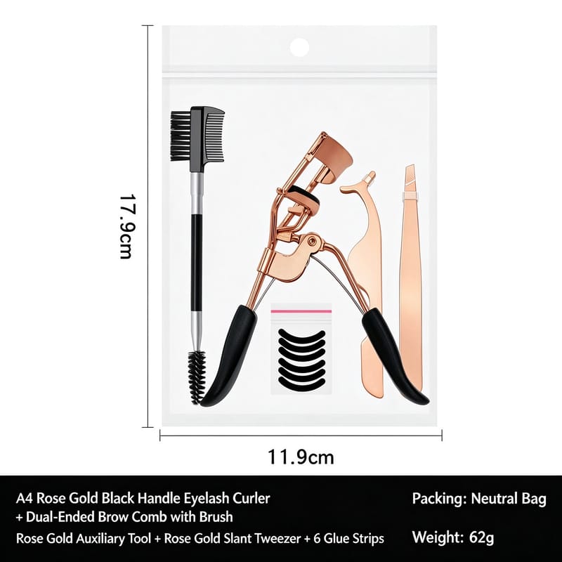 Rose Gold 5-Piece Set with Black Handles