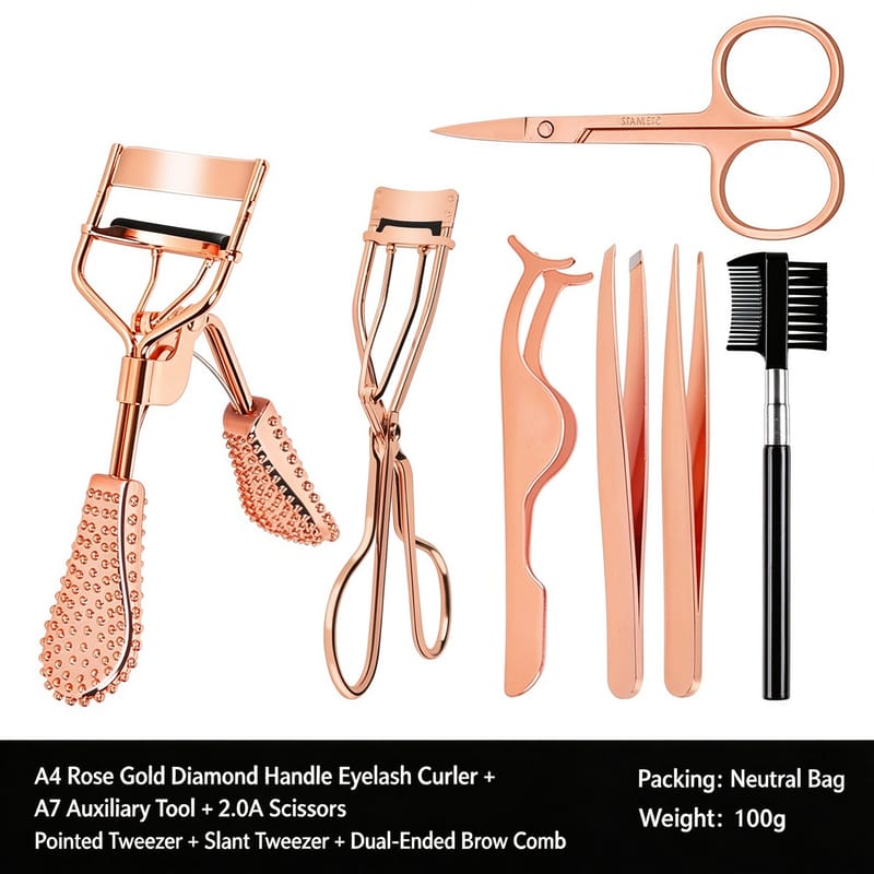 Rose Gold 7-Piece Set with Rhinestone Handles