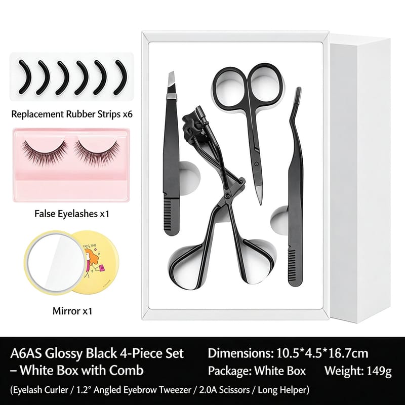 A6AS Glossy Black 4-Piece Set &ndash; White Box with Comb