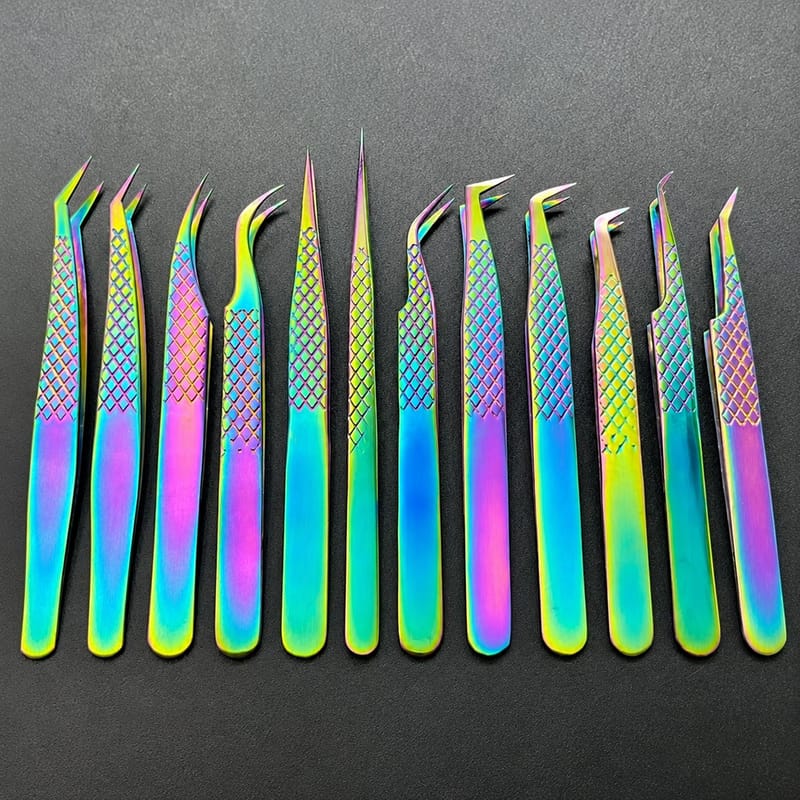 Matte Iridescent Diamond Textured Precision Eyelash Extension Tweezers