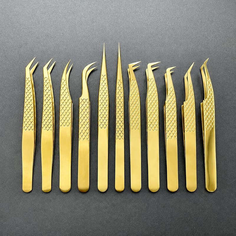 Gold Matte Diamond Textured Precision Eyelash Extension Tweezers