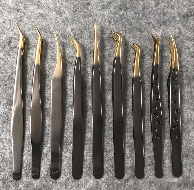 Glossy Black and Gold Precision Eyelash Extension Tweezers
