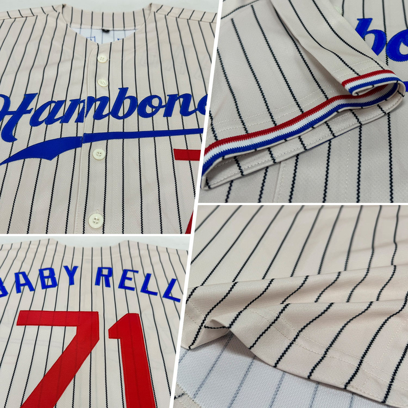 Custom Cream Black Pinstripe Red-Royal Authentic Baseball Jersey