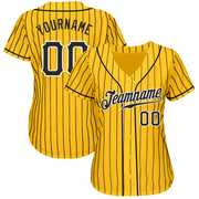 Custom Yellow Black Pinstripe Black-White Authentic Baseball Jersey