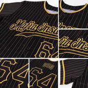 Custom Black Old Gold Pinstripe Black Authentic Baseball Jersey