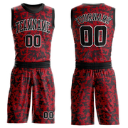 Custom Red Black-White Round Neck Sublimation Basketball Suit Jersey