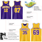 Custom Purple Gold-White Reversible Double Side Basketball Jersey
