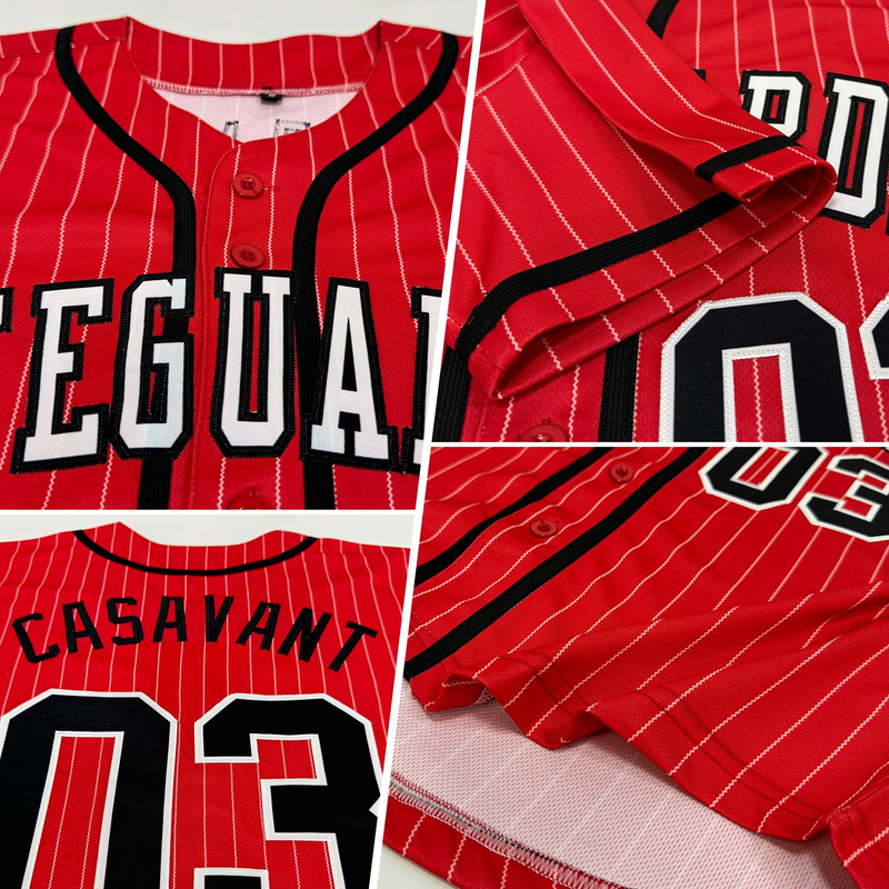 Custom Red White Pinstripe Black-White Authentic Baseball Jersey