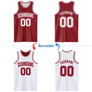 Custom Reversible Maroon White Double Side Basketball Jersey