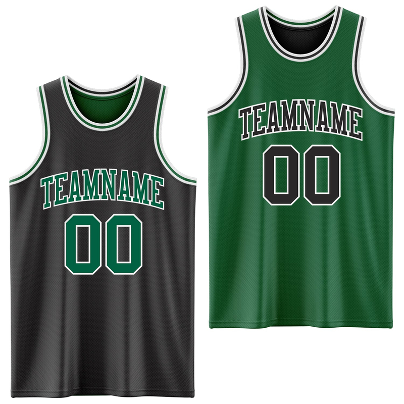 Custom Reversible Black Kelly Green-White Double Side Basketball Jersey