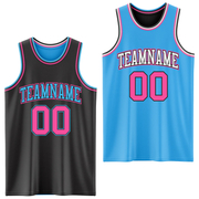 Custom Reversible Black Pink-Sky Blue Double Side Basketball Jersey