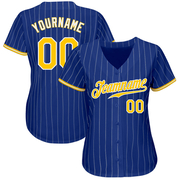 Custom Royal White Pinstripe Gold-White Authentic Baseball Jersey