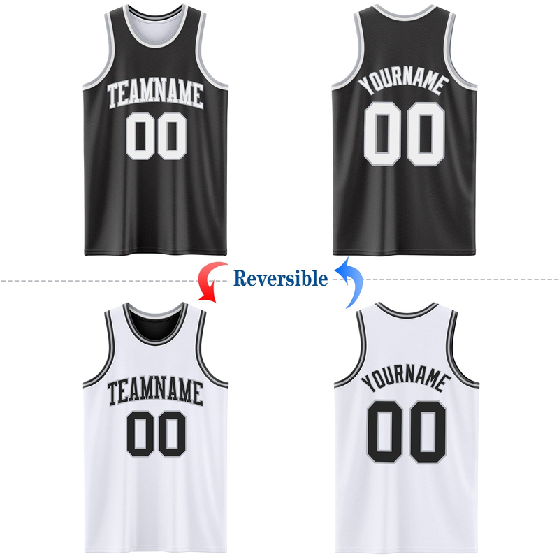 Custom Reversible Black White-Gray Double Side Basketball Jersey