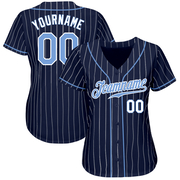 Custom Navy White Pinstripe Light Blue-White Authentic Baseball Jersey