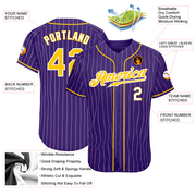 Custom Purple White Pinstripe Gold-White Authentic Baseball Jersey