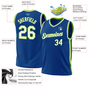 Custom Blue White-Neon Green Authentic Throwback Basketball Jersey