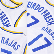 Custom White Navy-Gold Authentic Throwback Basketball Jersey