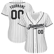 Custom White Black Pinstripe Black-Gray Authentic Baseball Jersey