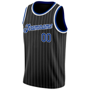 Custom Black White Pinstripe Royal-White Authentic Basketball Jersey