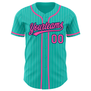 Custom Aqua White Pinstripe Pink-Navy Authentic Baseball Jersey