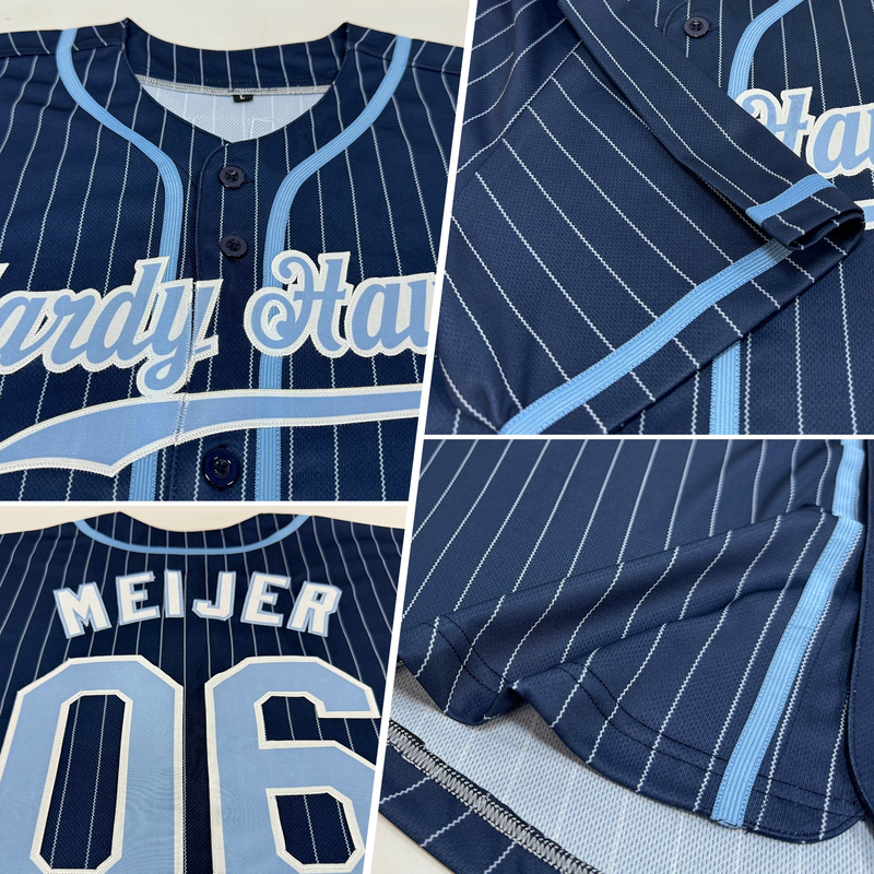Custom Navy White Pinstripe Light Blue-White Authentic Baseball Jersey