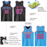Custom Reversible Black Pink-Sky Blue Double Side Basketball Jersey