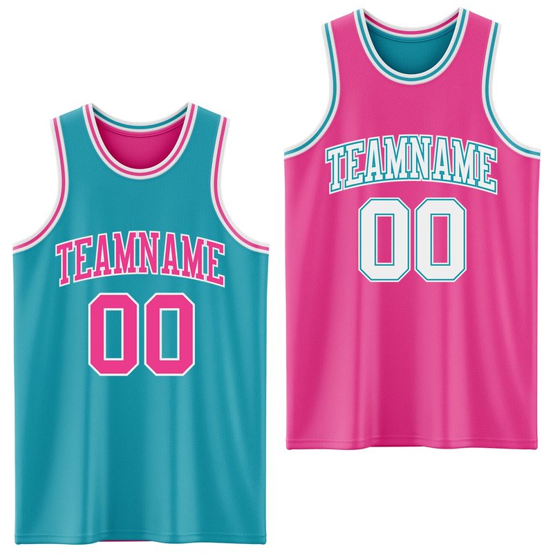 Custom Reversible Teal Pink-White Double Side Basketball Jersey