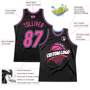 Custom Black Pink-Light Blue Authentic Throwback Basketball Jersey