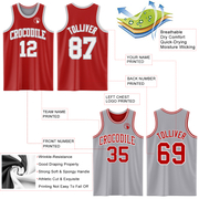 Custom Red White-Gray Reversible Double Side Basketball Jersey