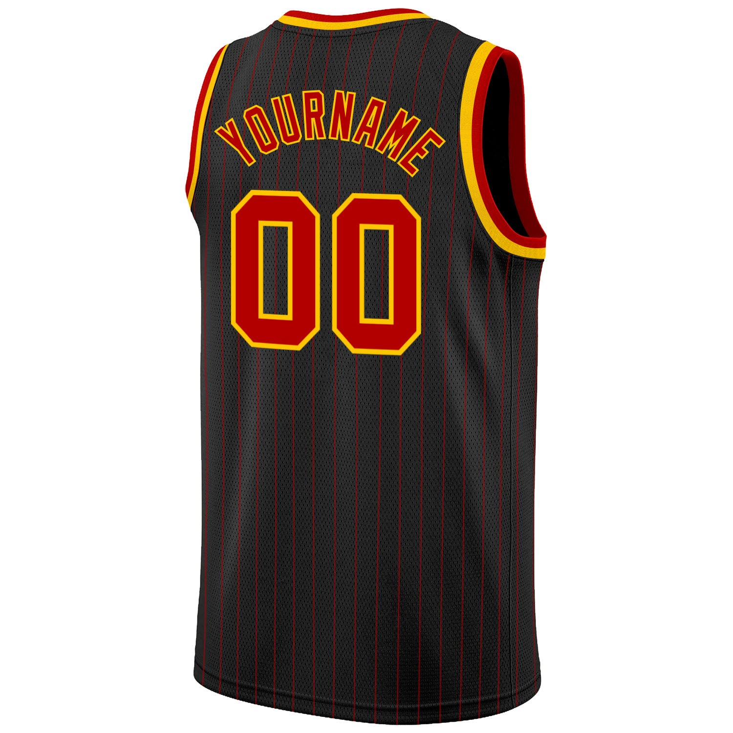 Custom Black Red Pinstripe Red-Gold Authentic Basketball Jersey