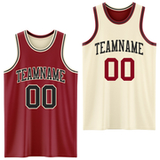 Custom Reversible Maroon Black-Cream Double Side Basketball Jersey