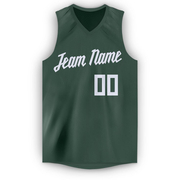 Custom Hunter Green White V-Neck Basketball Jersey